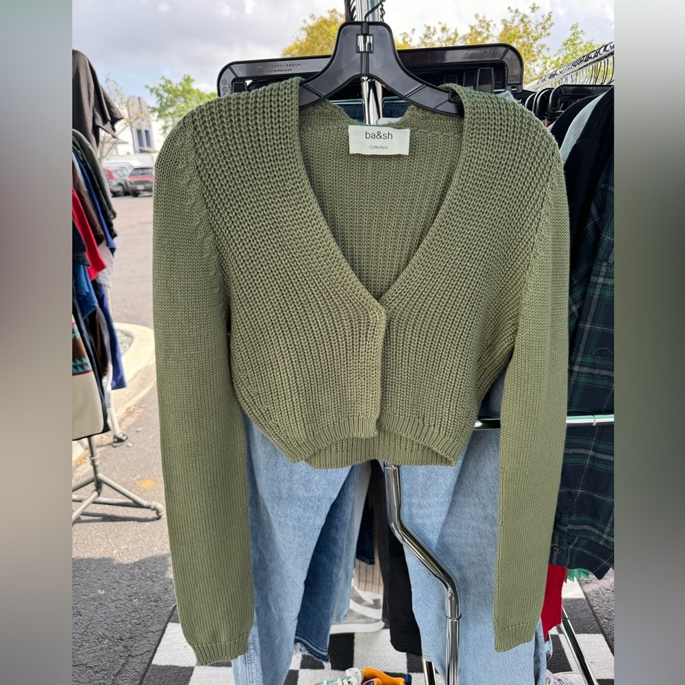 Ba&sh Olive Green Cropped Cardigan